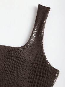 Sweetra 新款春夏时尚酒红色鳄鱼纹PU涂层弹力街头风派对夜店通勤日常紧身女式背心 - 咖啡棕 - 查看 4