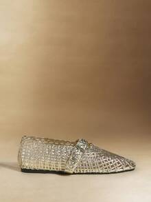 Rosivie Women's Handwoven Square Toe Casual Comfortable Flat Loafers - Gold - View 2