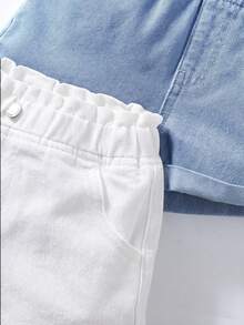 SHEIN 2pcs/Set Celana Pendek Denim Kasual Dua Warna untuk Anak Perempuan - MultiWarna - View 4