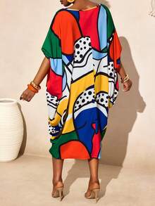 BamGleam Women's Mid-Length Loose Printed Dress - Multicolor - View 2