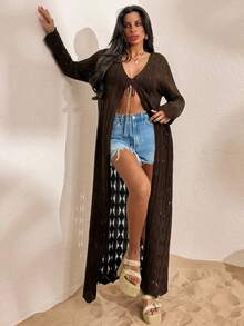 SHEIN Women Brown Kimono For Summer Vacation - Brown - View 3