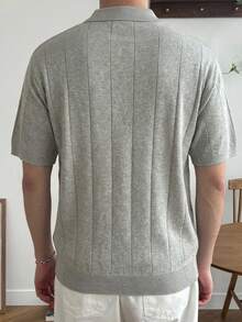 DAZY Áo polo nam tay ngắn, chất liệu dệt họa tiết, màu xám, thích hợp cho mùa hè. - Xám - Xem 2
