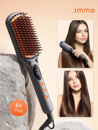 JMMO HAIR | Straightener Brush, Straightener Comb With 16 Temps, Negetive Ion For Less Frizz, For Home Salon, Fast Heating Tech With Auto-Off, Anti-Scald-EU Plug