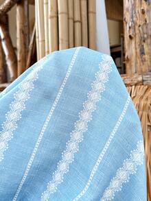 SHEIN 孕妇V领荷叶边系带条纹宽松夏季连衣裙 - 藍色 - 查看 7