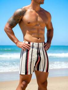 Surfspeed Pantalones cortos casuales de playa con bloqueo de color y cordón en la cintura para hombres - Multicolor - Ver 1