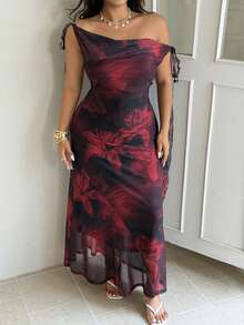 GalTyme Plus Size Women Floral Print Ruched Waist Elegant Date Party Dress - Multicolor - View 3