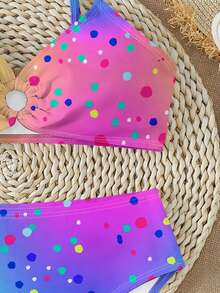 渐变印花，海滩度假风，少女休闲简约修身吊带背心和三角比基尼泳衣套装，适合夏季休闲度假，#Coconutgirl - 彩色 - 查看 5