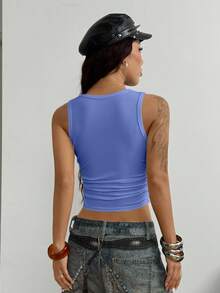 StreetHx Women's Rhinestone Ruched Fitted Casual Everyday Top - Blue - View 2