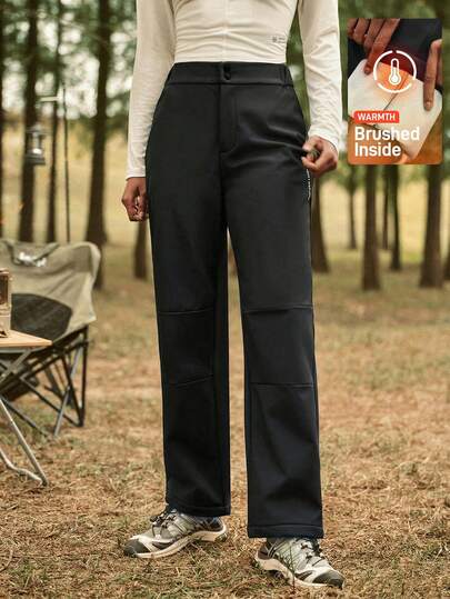 In My Nature Women's Solid Color High Waist Thermal Lined Outdoor Hiking Pants, Autumn/Winter