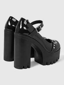 Sugerpunk Giày cao gót đế xuồng màu đỏ tía quyến rũ dành cho nữ, kiểu dáng thời trang xuân thu, mũi tròn kín, khóa hình trái tim đính đinh tán, giày Mary Jane gót dày, hở mũi, thích hợp cho các bữa tiệc đêm. - Than chì đen - Xem 8