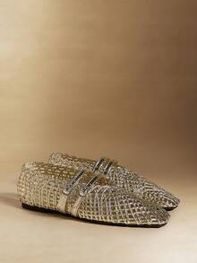 Rosivie 女士手工编织方头休闲舒适平底乐福鞋 - 金色 - 查看 3