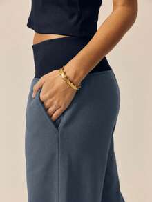 Aralina 撞色罗纹宽腰带和阔腿宽松运动裤 - 藍色 - 查看 4