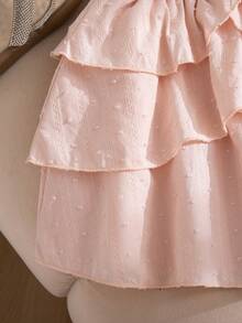 Elladie kids 2件套女童夏季新款碎花领喇叭袖无袖露背瀑布式上衣+荷叶边半裙，白色镂空亚麻面料套装，优雅休闲可爱，适合通勤、聚会、居家穿着。 - 粉色 - 查看 8