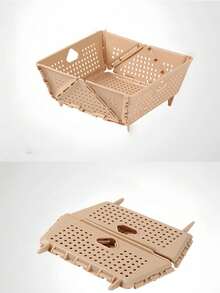 1个大容量可折叠塑料水果篮蔬菜沥水篮，适用于厨房清洗、收纳，节省空间设计，厨房用具 - 彩色 - 查看 9