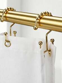 Cirelle 12个免打孔浴帘挂钩 - 双面顺滑滑动设计，防锈滚珠挂钩，适用于浴室和窗户 - 金色 - 查看 1