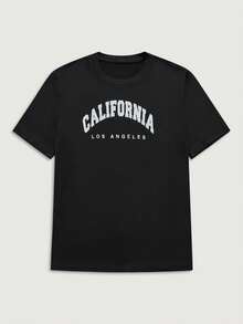 Courvante 男士夏季字母印花圓領短袖休閒T恤 - 黑色 - 查看 1