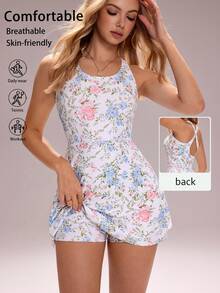 Sovereign Charm 女士碎花交叉露背运动连衣裙配短裤 - 彩色 - 查看 1
