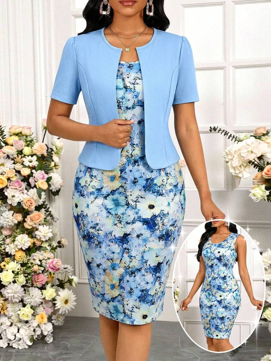 SHEIN Lady Conjunto elegante de traje de dama para vacaciones - Multicolor - Ver 1