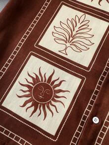 PAVTROS Men's Retro Printed Short Sleeve Shirt - Brown - View 6