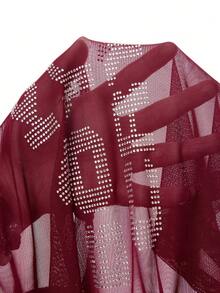 Mistrie Women's Rhinestone Letter Pattern Round Neck Cap Sleeve Fitted T-Shirt - Burgundy - View 6