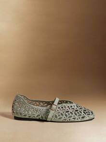 Rosivie Zapatos planos versátiles y casuales para mujer con bordado hueco - Verde claro 1 - Ver 2