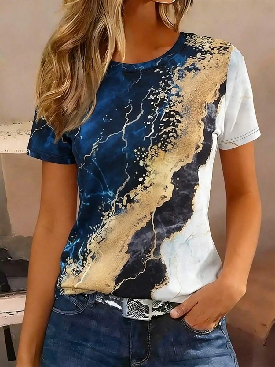 EMERY ROSE Floral Print Basic Comfortable Casual Holiday T-Shirt, Summer - Multicolor - View 1