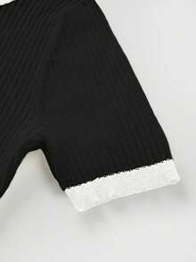 Ellegaria. Mẫu đầm len nữ thanh lịch ôm sát, gợi cảm, mới về mùa xuân/thu với thiết kế tinh tế. - Đen và trắng - Xem 5