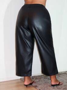 MelDlgn Fashionable Casual PU Leather Elegant Versatile Plus Size Long Pants - Black - View 2