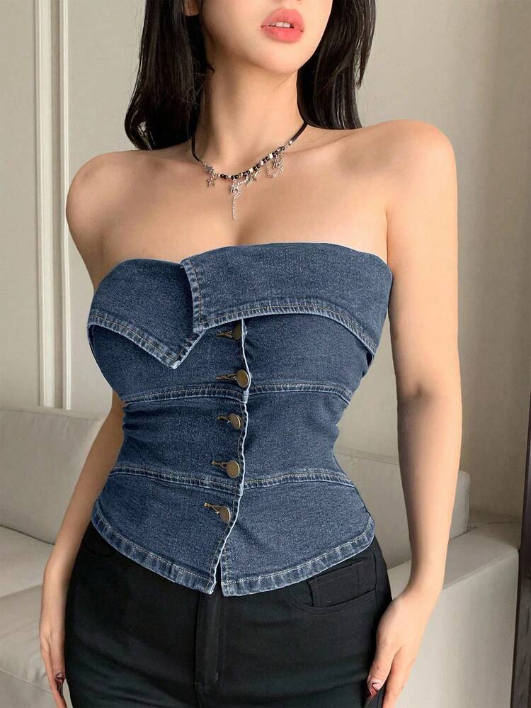 Summer Sexy Fitted Crop Top With Asymmetric Collar And Bandeau Design For Women