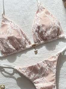 Swim Mod 2件套蕾丝露背无袖性感比基尼套装，女士夏季 - 白色 - 查看 8