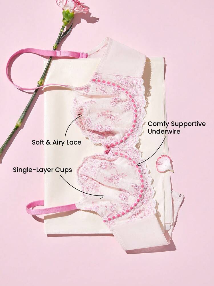 Full Coverage Unlined Mesh & Lace Bra