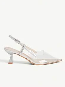 CUCCOO CHICEST Women's Fashionable & Elegant Buckle Transparent Pumps, Summer - Silver - View 3