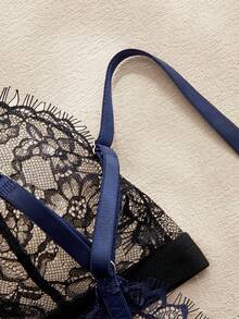 Charlaine Bộ 3 áo ngực không gọng, thiết kế ren, cài trước, thanh lịch và gợi cảm dành cho nữ (Đen + Xanh dương + Be) - Nhiều màu - Xem 4