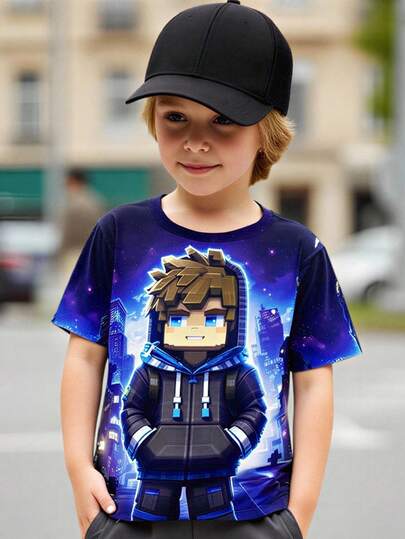 Sudadera con capucha minimalista y linda con estampado de figura geométrica, camiseta básica corta cómoda, adecuada para primavera, verano y otoño para niño pequeño