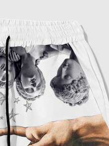 ROMWE MEN Street Life Men's Printed Woven Shorts, Suitable For Spring And Summer - White - View 3