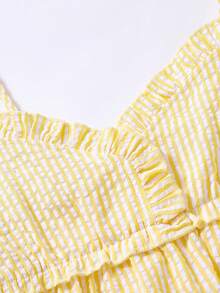 SHEIN 2pcs/Set Spring/Summer Tween Girls Casual Elegant Striped Camisole Top & Matching Striped Pants Set, Suitable For Daily, Commute, Leisure, Vacation, Gathering With Friends - Yellow - View 3