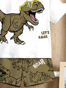 SHEIN Bộ áo thun ngắn tay cổ tròn tay ngắn dáng rộng thoải mái tối giản dành cho bé trai phong cách Y2K, họa tiết hoạt hình, thiết kế dễ thương, hình khủng long, retro Mỹ, thích hợp mặc trong thời trang thường ngày. - Nhiều màu - Xem 6