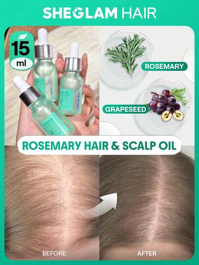 SHEGLAM HAIR 迷迭香頭髮和頭皮油 -15ml/0.5Fl Oz，護髮精油，迷迭香保濕精華油，平衡頭皮皮脂，舒緩乾燥頭皮，增加光澤和彈性，滋養毛囊，富含迷迭香油，澳洲堅果籽油和葡萄籽油，適合敏感頭皮和頭皮屑人士 生日 禮物 粉紅色的 氛圍 化妝品 派對 海灘 旅行 露營 學校 校園 節慶 玫瑰 展示 女孩 魅力 最好的 婦女節 愛自己 春天 護髮
