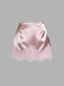 Sweetra Elegant French Retro Satin Brown Floral Patchwork Casual Skirt, Chic Early Spring New Arrival - Pink - View 2