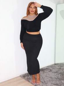 MelDlgn Chân váy bút chì dệt kim gân đơn giản thời trang thường ngày - màu đen - Xem 4