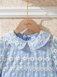 Souflis Souflis Toddler Girls' Elegant Sweet Floral Embroidered Mesh Blue Princess Dress, Peter Pan Collar Long Sleeve, Suitable For Spring, Summer, Autumn Occasions Like Birthday Party, Photography, School, Etc. Childrens Clothes Young Girl Dresses Tea Party Dress Girl - Baby Blue - View 6