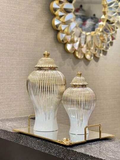 One European-Style Light Luxury Ceramic General Bottle Storage Jar Home Living Room Entrance Sample Room Hotel Countertop Decoration Vase.
