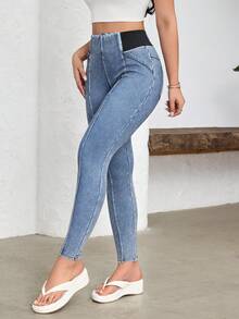 Flexra 女士高弹修身舒适休闲牛仔裤 - 藍色 - 查看 5