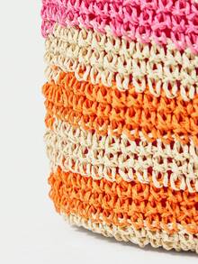 SHECARRY 女士手提包，草编包，流苏草编包，时尚，优雅，简约，个性化，百搭，适合海滩、度假、假日、夏季、海边、沙滩派对 - 粉色 - 查看 7