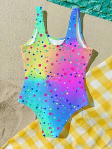 渐变印花，海滩度假风，少女休闲简约吊带连体泳衣，适合夏季休闲度假，#Coconutgirl - 彩色 - 查看 3