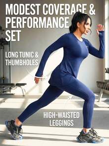 Innovista Women's Letter Print Long Sleeve Top And Leggings Sports Suit - Blue - View 7