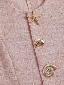 Ellevyn Star & Seashell Asymmetrical Sleeveless Top And Pants Set - Red and White - View 4