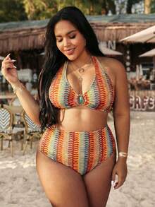 Swim Vcay Bộ đồ bơi thời trang gợi cảm in họa tiết VCAY cỡ lớn mới dành cho nữ, thích hợp cho kỳ nghỉ biển. - Cà phê nâu - Xem 5