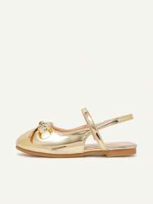 Cozy Pixies 一双时尚百搭的休闲金色派对趣味公主风可爱蝴蝶结包包头穆勒鞋公主儿童平底鞋 - 金色 - 查看 3
