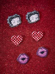 Betty Boop x SHEIN Cross-Border, New Creative Personalized Cartoon Beautiful Woman, Lips, Red Heart Enamel Earrings, IP Joint Design, Light Luxury Niche, Simple And Generous, Suitable For Various Parties, Concerts And Festivals - Multicolor - View 6